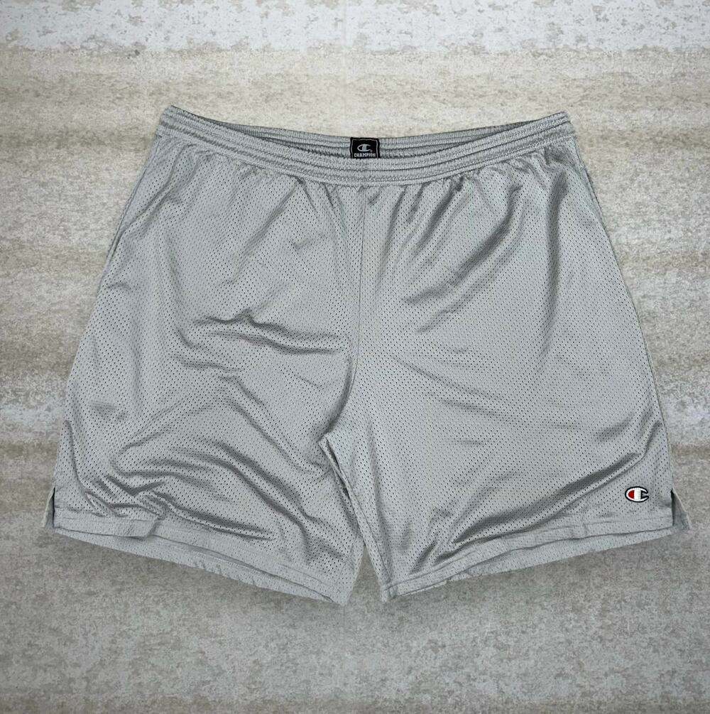 Vintage Y2K Champion Gym Shorts Mens 2XL Grey White 9" Inseam Polyester